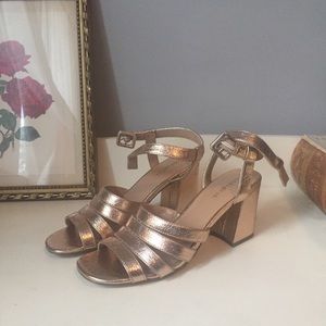 Block-heel bronze metallic dress sandal